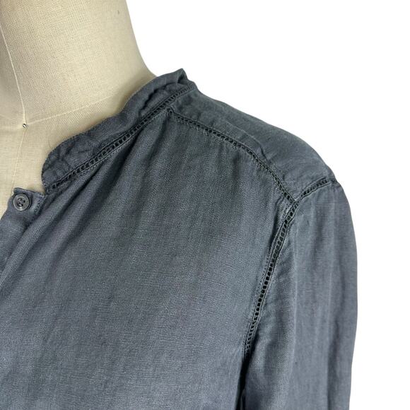 120% LINO Charcoal Gray Linen Button Down Blouse Women's Size 44 US Medium - Picture 4 of 8